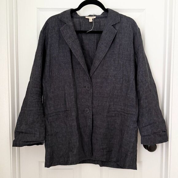 Eileen Fisher Jackets & Blazers - Women Eileen Fisher Linen Denim Two Button Lightweight Blazer Black Extra Small
